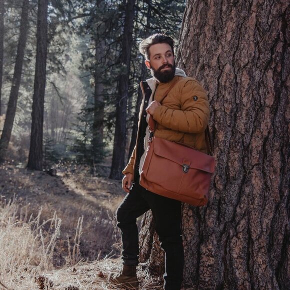 Mahi Leather The Yale Clip-Up Full Grain Adjustable Messenger Bag Brown Satchel - Picture 3 of 10